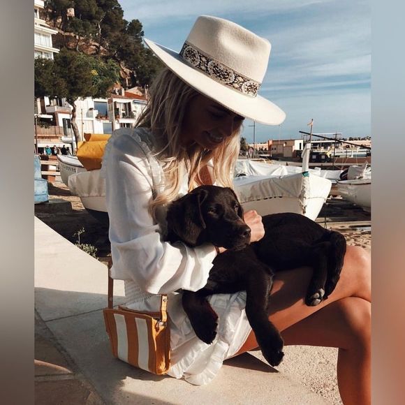 LACK OF COLOR LOC THE BEVERLY FEDORA BONE IVORY BROWN FRENCH VINTAGE RIBBON NWT - Picture 8 of 15